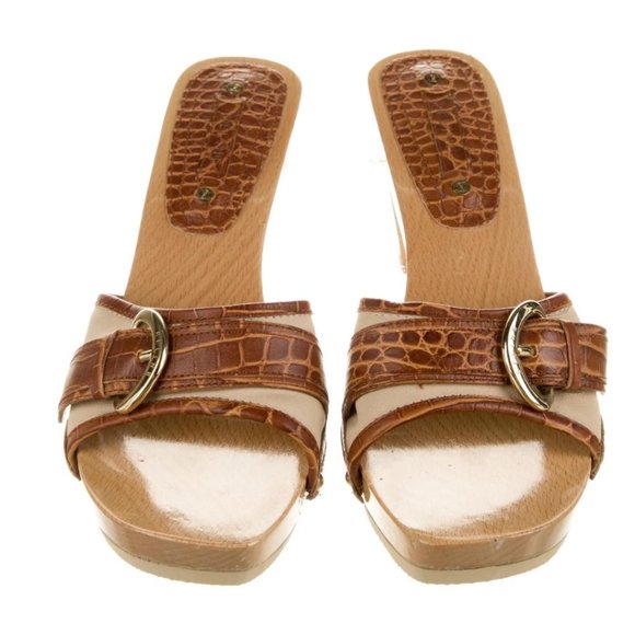 CELINE Leather Slide Mule Clog Size:38 Brown embossed croc leather - Picture 5 of 6